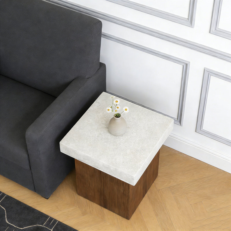 Table d'appoint, Blanc antique, carré naturel