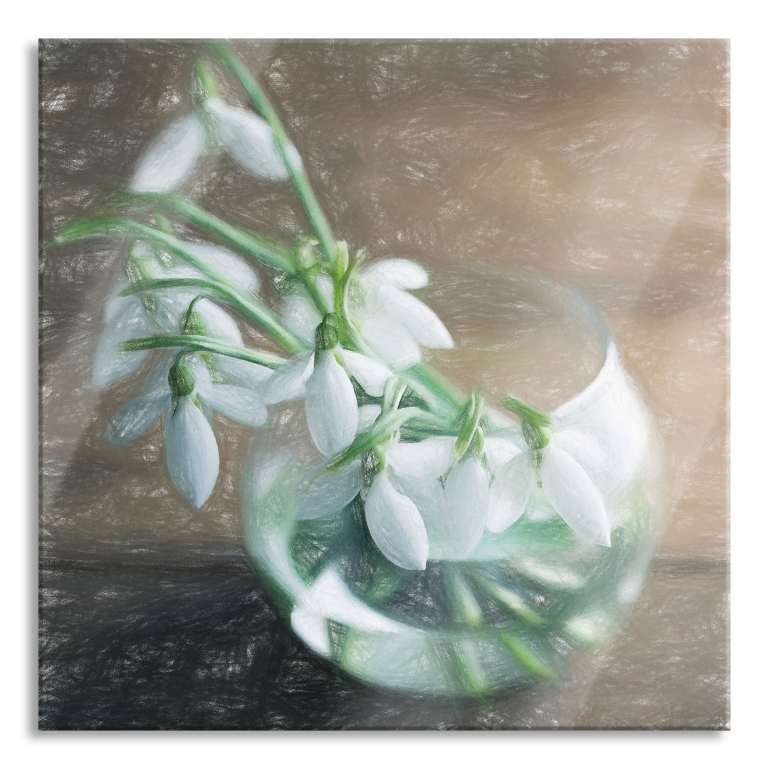 Glasbild Schneeglöckchen in der Vase