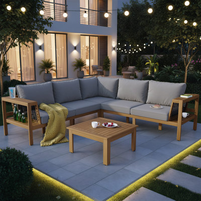 Ensemble de canapé modulaire de patio pour 6 personnes, ensemble de conversation en forme de L avec coussins résistants à l'eau pour la cour, le porche et le jardin (beige / gris)
