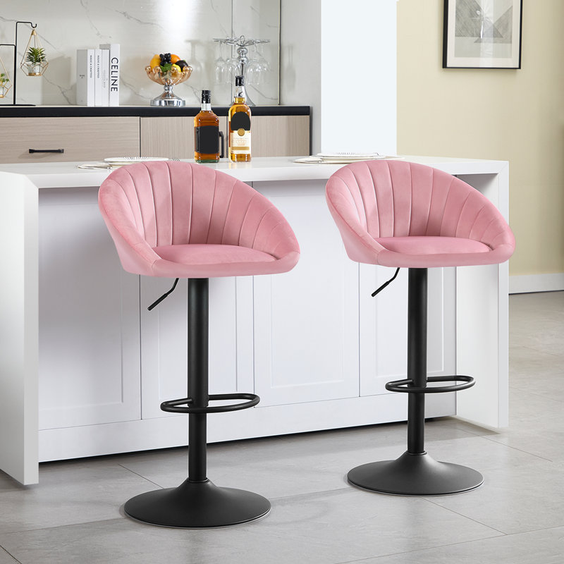 Swivel Upholstered Adjustable Height Counter Stool with Metal Frame, Pink