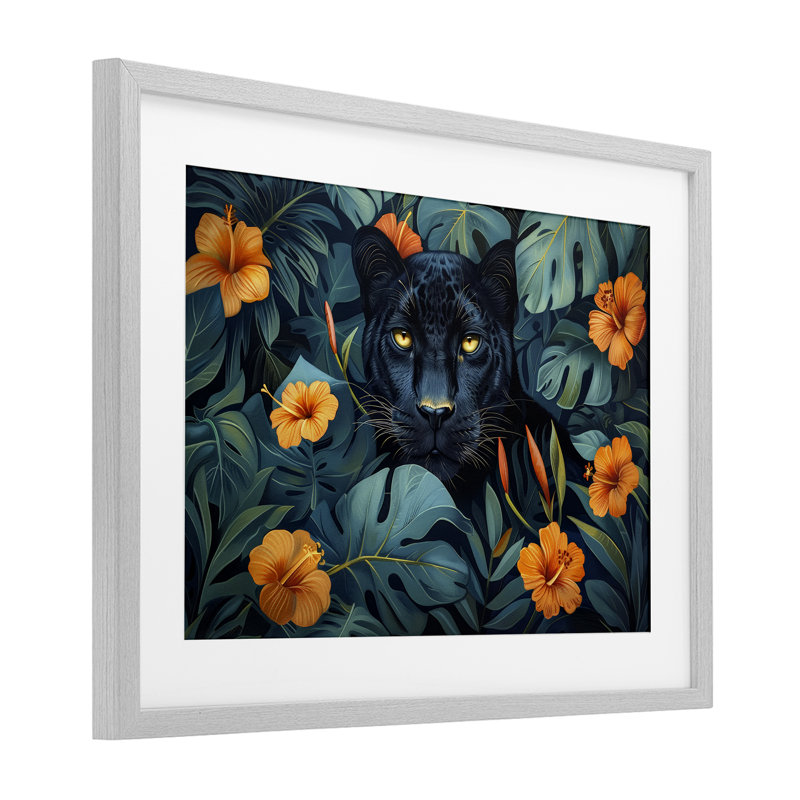«Hiding Panther's Paradise», reproduction d'art sous verre encadrée par Ray Powers, H 14 po x l 20 po, Cadre de ferme gris