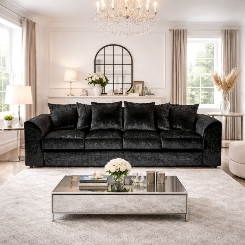 4 Seater Velvet Sofa, Black