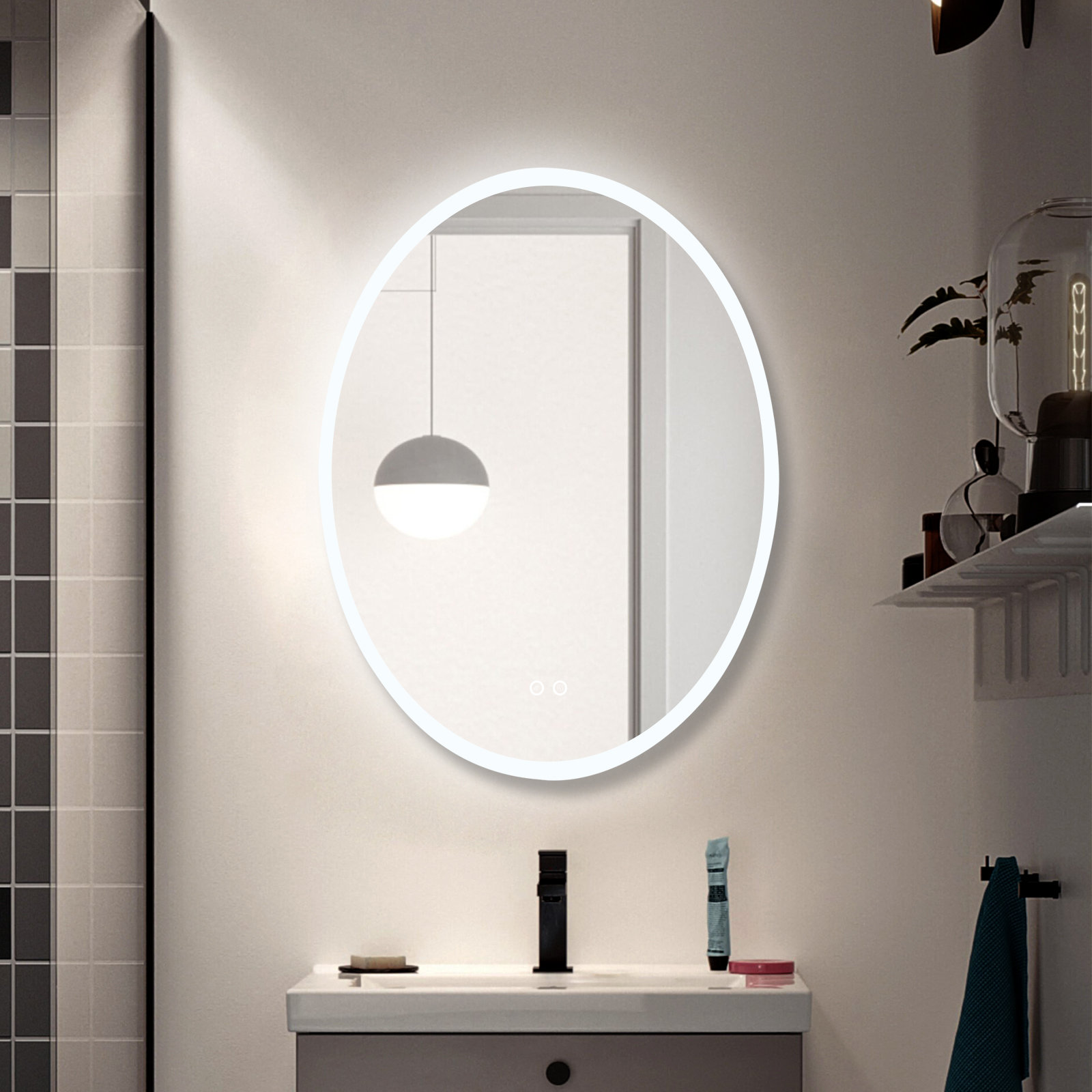 LED Black Framed Bathroom Vanity Mirror, Illuminated Dimmable Anti Fog Makeup Mirror, 3 Color Light Orren Ellis Size: 36 x 24