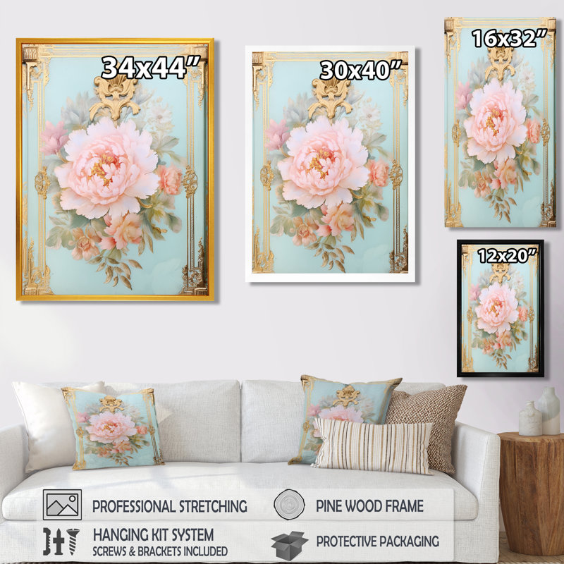 Baer - pivoine, art mural, H 32 po x l 16 po, Toile tendue
