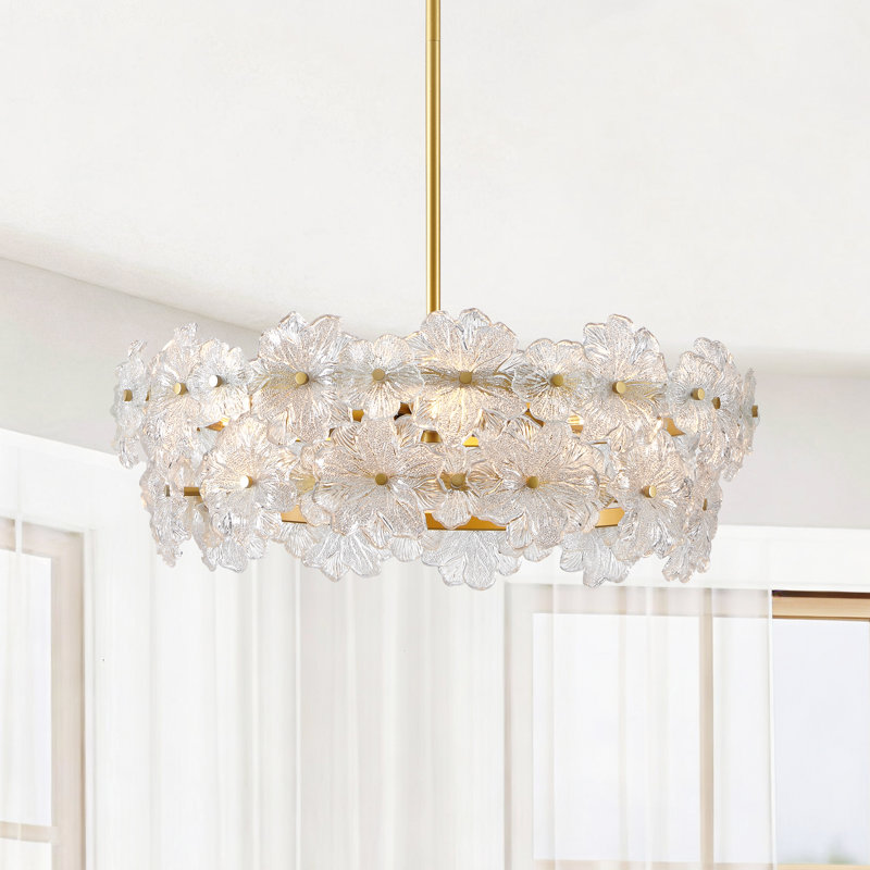 Harlune 6 - Light Gold Drum Glass Chandelier, 4 Lights