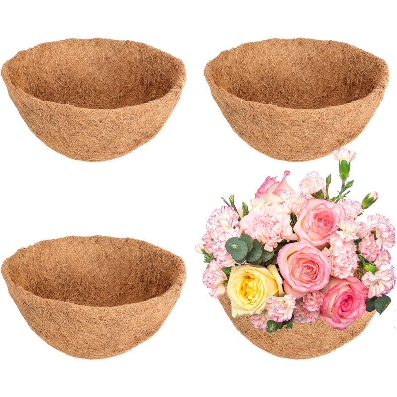 Hanging Basket Liner, Natural Coco Fiber Liners For Round And Trough Hanging Baskets, Round Coconut Fiber Replacement Liners For Flowers, Indoor Outdoor Garden Balcony (2Pcs, 16 Inch)