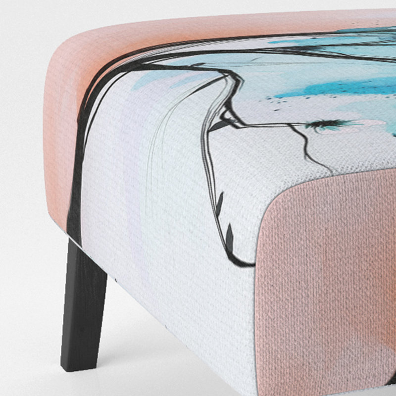 Abstract Flowers - Traditional Upholstered Slipper Chair, Blue/Coral