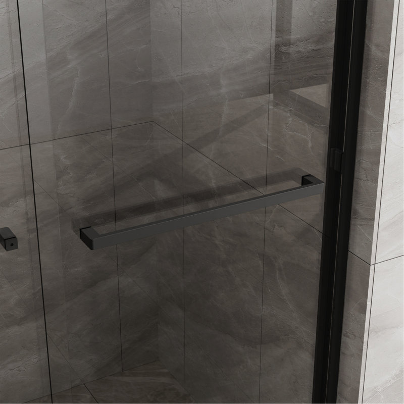 Double Sliding Glass Shower Door 48 In. W X 72 In. H Aluminum Framed Shower Enclosure With SGCC Clear Tempered Glass, Stainless Steel Hardware, Matte Black