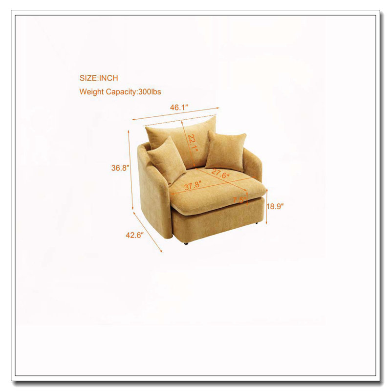 Coussin de fauteuil pivotant sur 360 ° avec 3 coussins, Jaune, NON