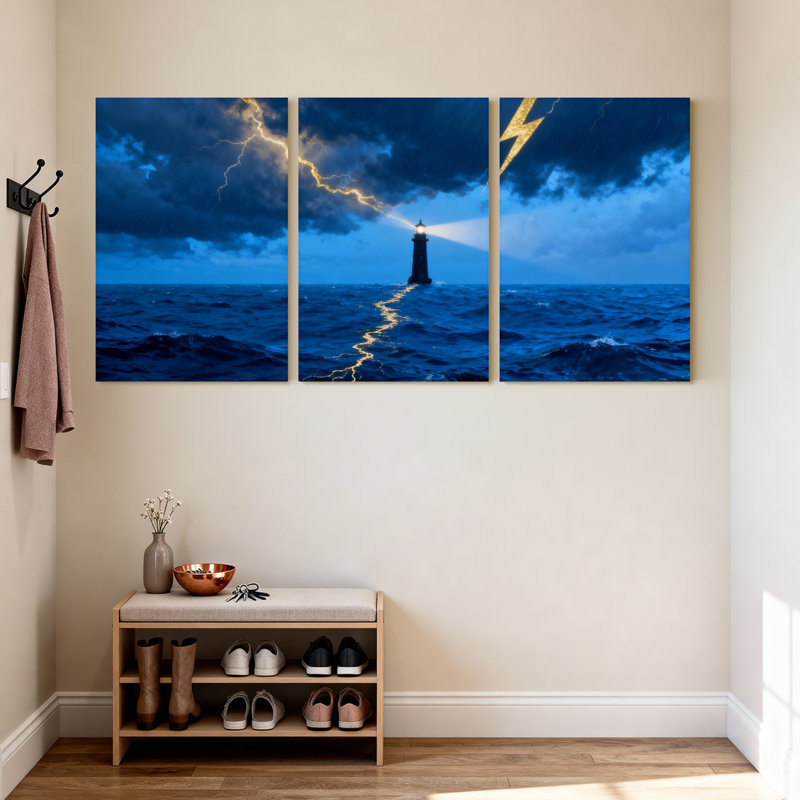 Ensemble de 3 reproductions d'art sur toile, "Stormy Sea", H 18 po x l 36 po