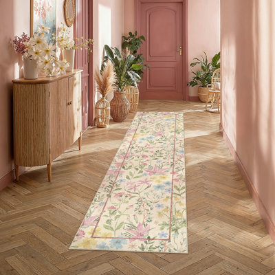 Tapis cerise moderne lavable à la machine avec envers antidérapant