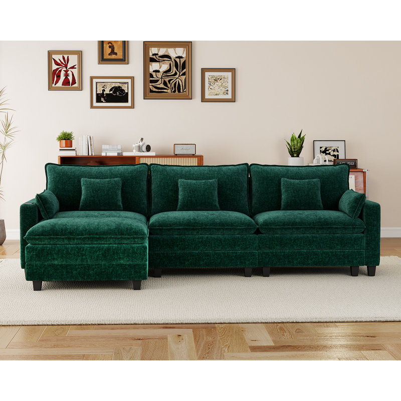 Canapé modulaire modulaire avec repose-pieds / module de chargement intelligent / coussin décoratif (vert), Chenille verte
