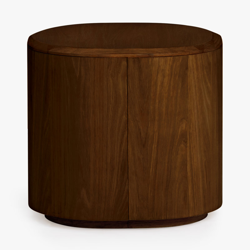 Kodie Latika Bold Island Plinth Base Solid Wood and Veneer Square Side Table, Walnut