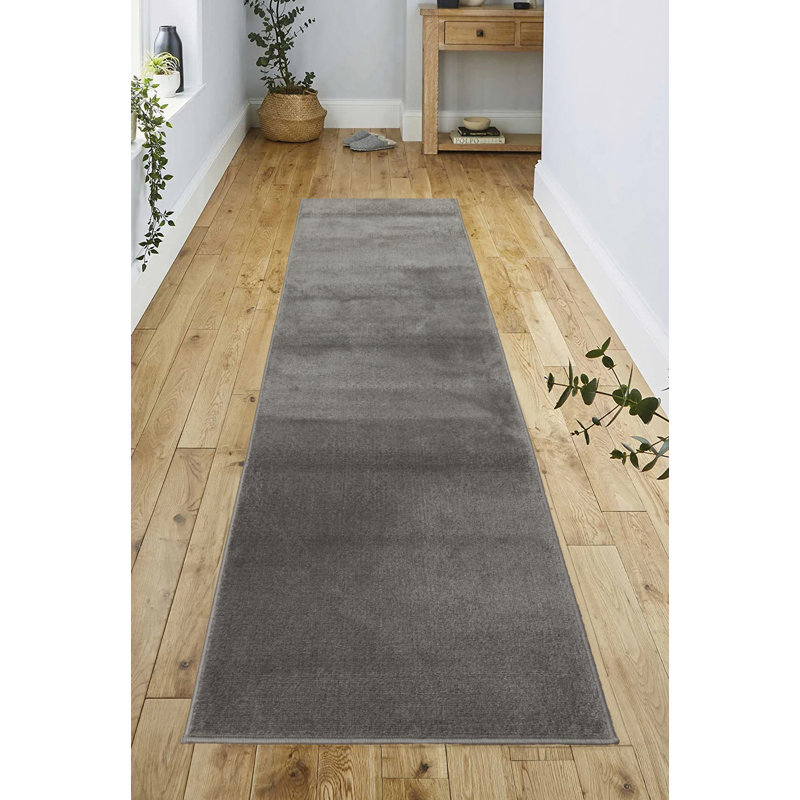 Custom Size Rug Solid Color Gray Medium Pile Slip Resistant, Runner 2'6" x 21'