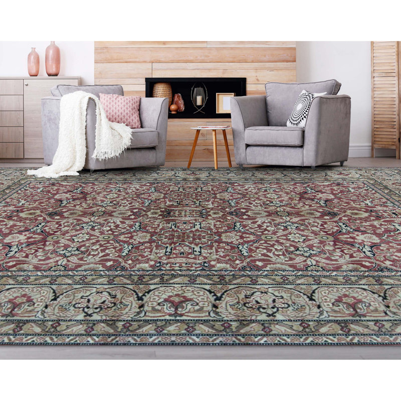Avalon Wool Oriental Area Rug in Red/Beige/Green