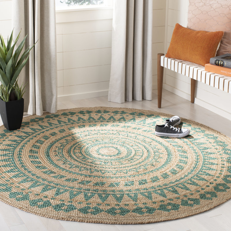 Tapis rond rond bleu sarcelle à tissage plat Devane, Rond 5 pi