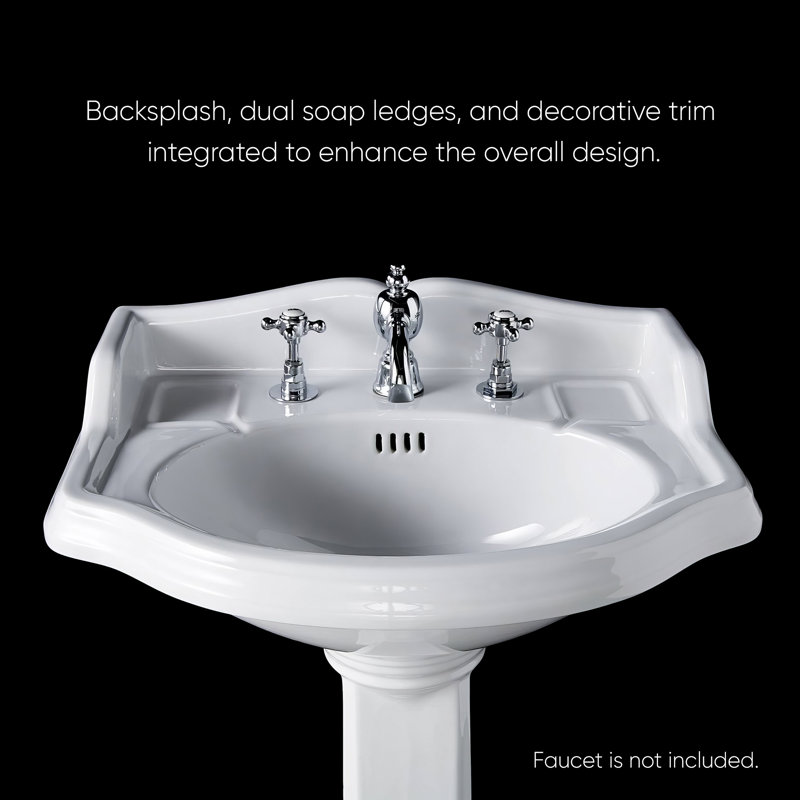 China 27.125" Tall White Vitreous China Oval Pedestal Bathroom Sink with Overflow, 8" Center