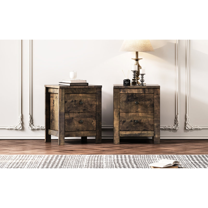 Table de chevet avec rangement en bois de noyer antique pour 2 personnes