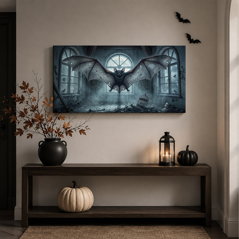 Art mural sur toile, "Chauve-souris noire", L 32 po x H 16 po