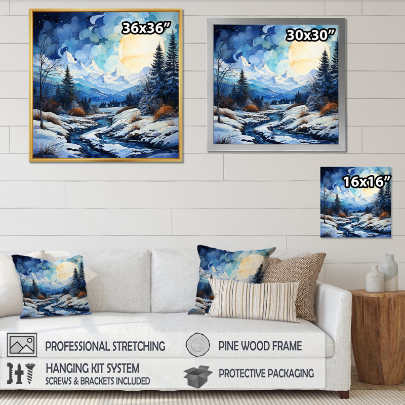 Winter Snowy Peaks VII - Paysages, décoration murale, H 16 po x l 16 po x P 1 po, Cadre flottant noir