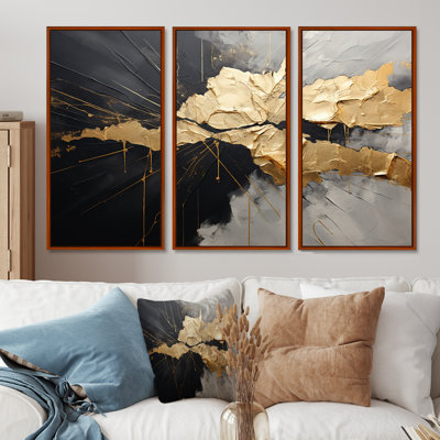Black And Gold Abstract Meditation I - Abstract Wall Art Print Set