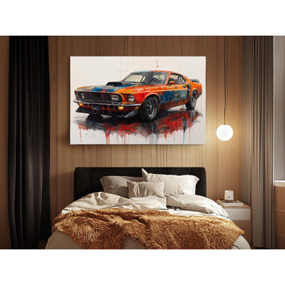 Classic Ford Mustang Watercolor Canvas Art Print - Vibrant Muscle Car Wall Decor for Home Office or Gift