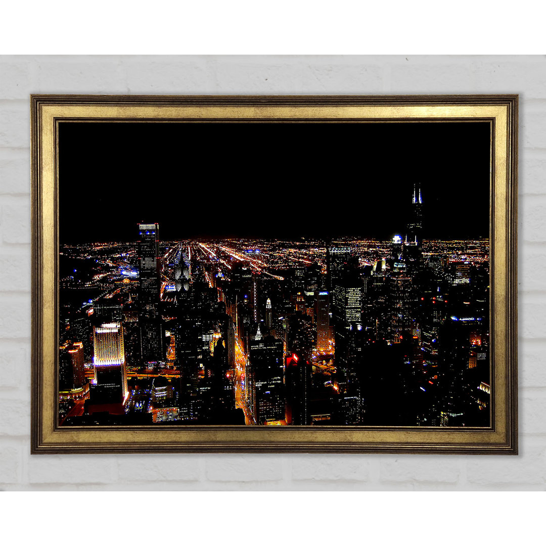 Ariel View Of The Night City - Einzelner Bilderrahmen Kunstdrucke auf Holz