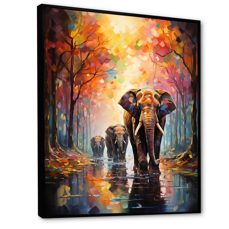 «Dailynne Thailande Elephant Parade II», reproduction sur toile, H 20 po x l 12 po x P 1 po, Cadre flottant noir