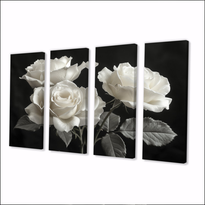 Ensemble de décorations murales roses et blanches monochromes Bloom II - Roses, H 32 po x l 64 po