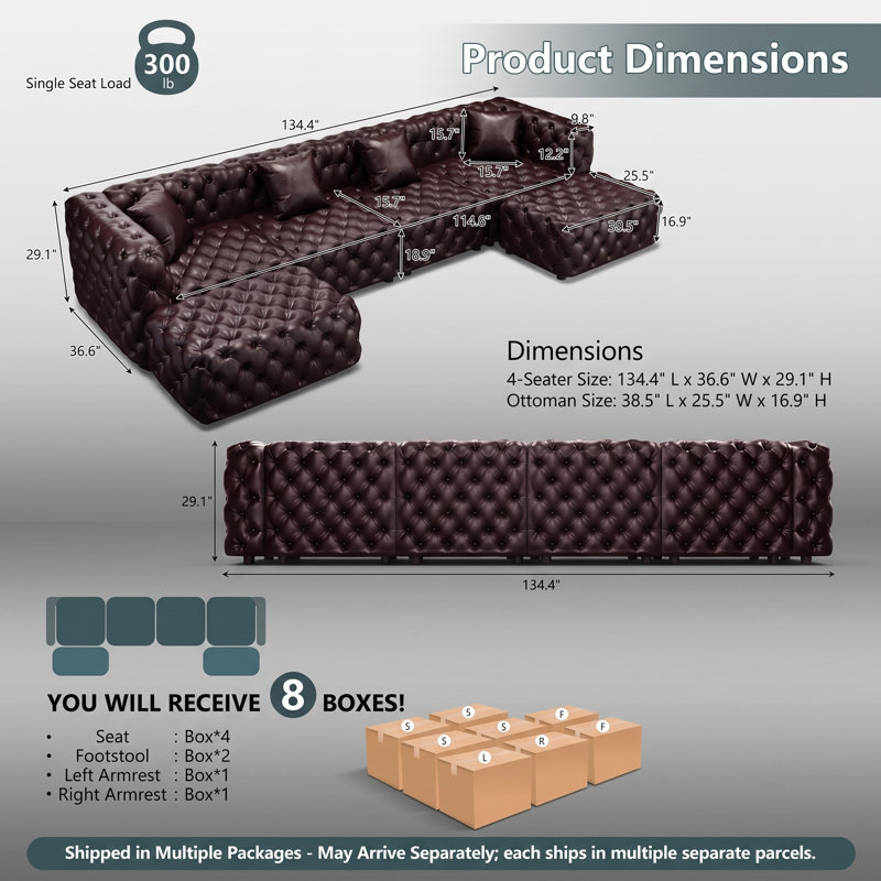 Canapé modulaire moderne, capitonné à la main avec des coussins, personnalisable pour le salon