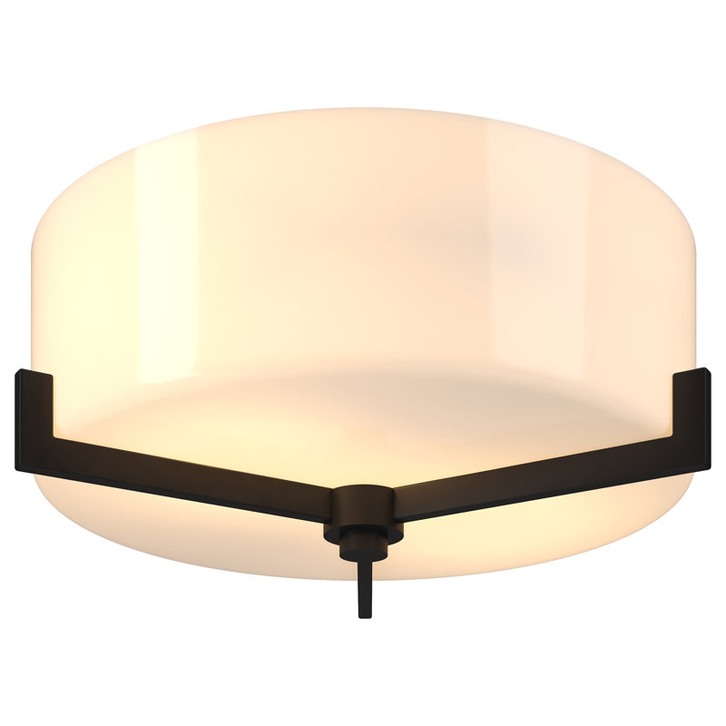 Hamlin 17.63" Wide 2-Light Semi Flush Mount With Fabric Shade In Blackened Bronze/Brushed Brass, Blackened Bronze