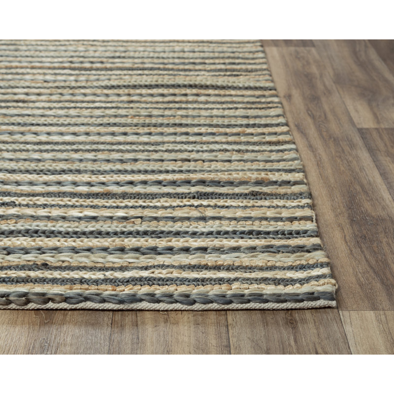 Tapis rayé brun en laine tissé à la main Eustaquio, Rectangle 5 pi x 7 pi 6 po