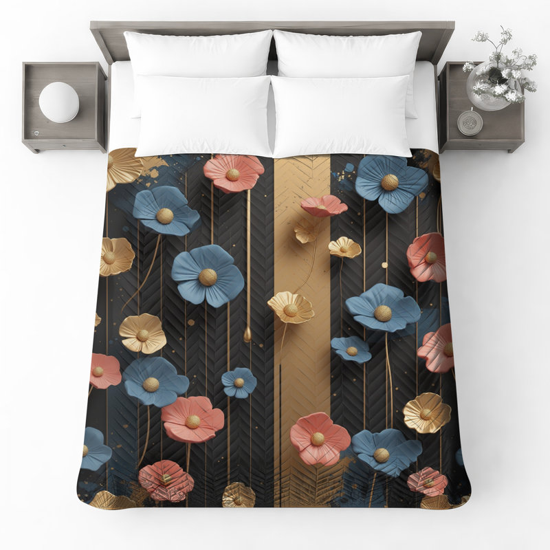 Couvre-lit matelassé doré et rose, Double