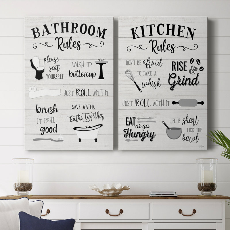 Rules of the Bathroom - Toile tendue avec châssis de qualité supérieure - Prêt à être accroché, H 27 po x l 18 po