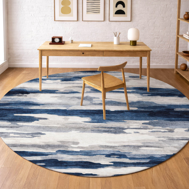 Machine Washable Indoor/Outdoor Chantille ACN2876 Abstract Rug, Blue, 8' Round