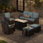 Ensemble de conversation pour patio pour 5 personnes en osier toutes saisons avec table de feu-682022051-684747254