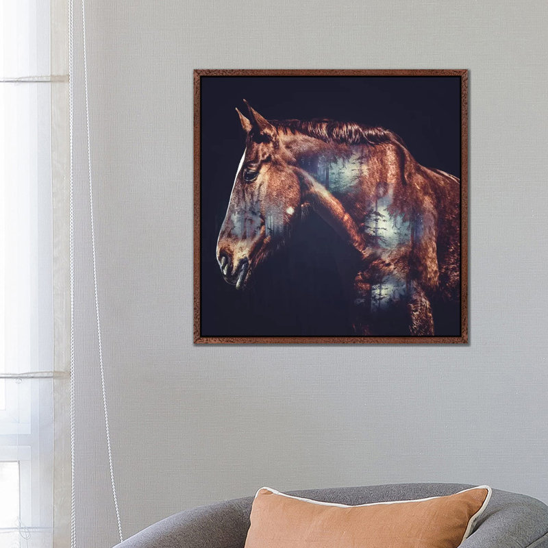 Horse 1 Piece Wall Art on Canvas, 66.04 cm H x 66.04 cm W, Classic Brown Wood Framed