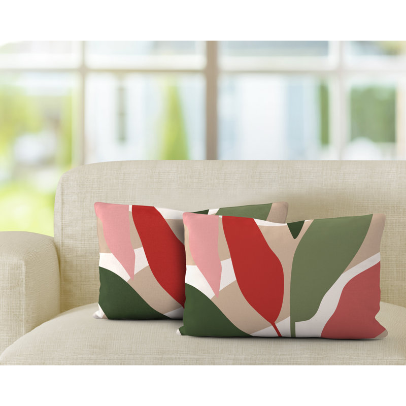Housse et insert de coussin rectangulaire en polyester pour l'intérieur et l'extérieur, Rouge / Beige