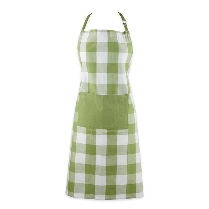 Checkered Linen Bib Apron, Green