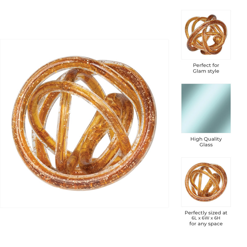 Decorative Sculpture Glass Intertwined Loop Design with Embedded Sparkle for Glam Style Accent Display., 6" H x 6" W x 6" D