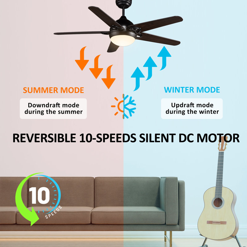  52" Smart DC Motor Ceiling Fan with LED Lights, Remote Control and Downrod Inculded