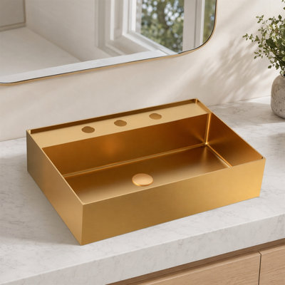 20" x 14" Brushed Gold 304 Stainless Steel Integrated Sink, 3 Faucet Holes, Deep 4.3" Basin