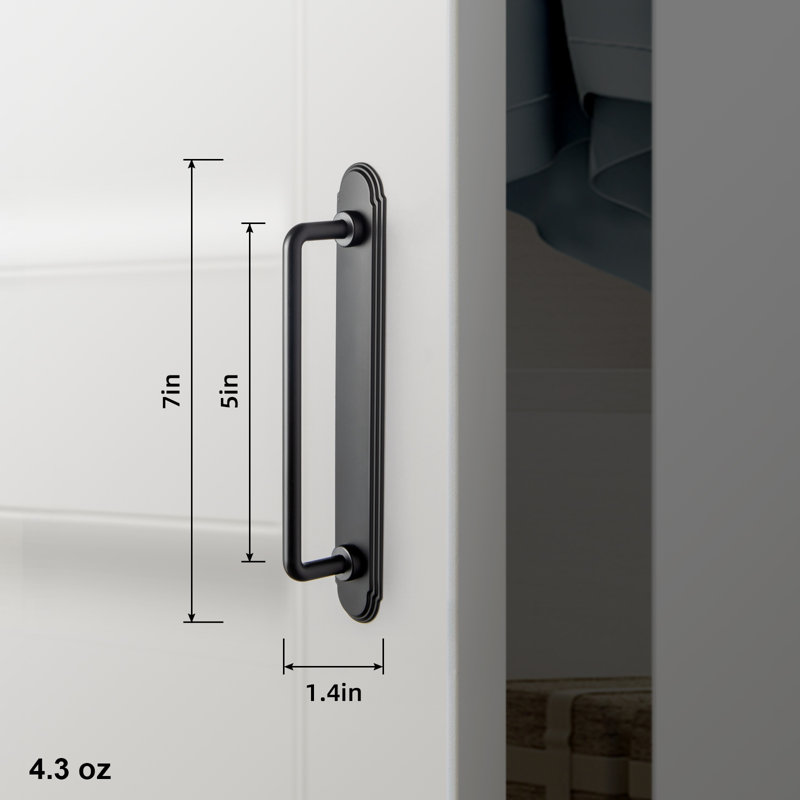 Delicate Bar Pull Handle With Backboard, Black, 5"