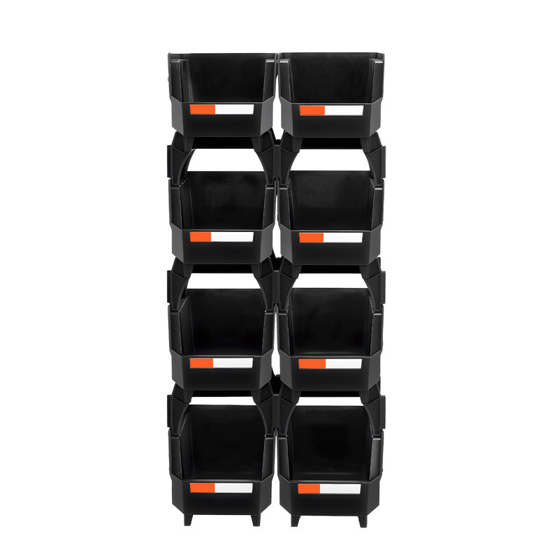 Plastic Stackable Storage Bins, 10.9 x 5.5 x 5.1 inch (8 Pack), Plastic Containers for Organizing and Storage Bins for Closet, Garage, Small Parts, Office Supplies and Other Accessories, Black
