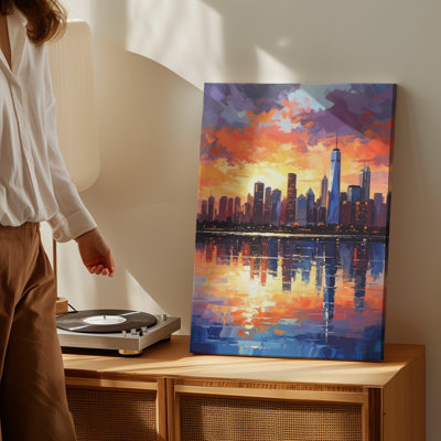 Toile sur toile, impressionnant coucher de soleil, paysage urbain