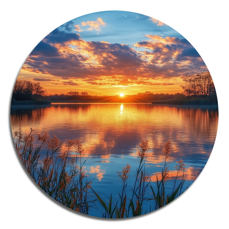 Protho - reproduction d'art traditionnelle en métal orange, paysage mural rond en métal, H 36 po x l 36 po