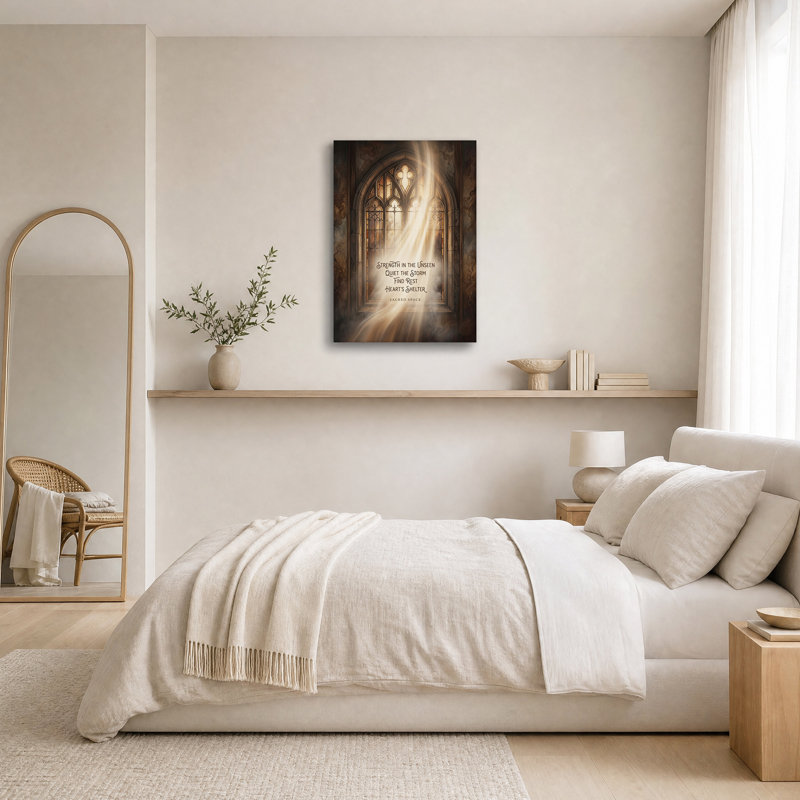 Vitrail arqué en vitrail avec toile dorée, H 18 po x l 12 po