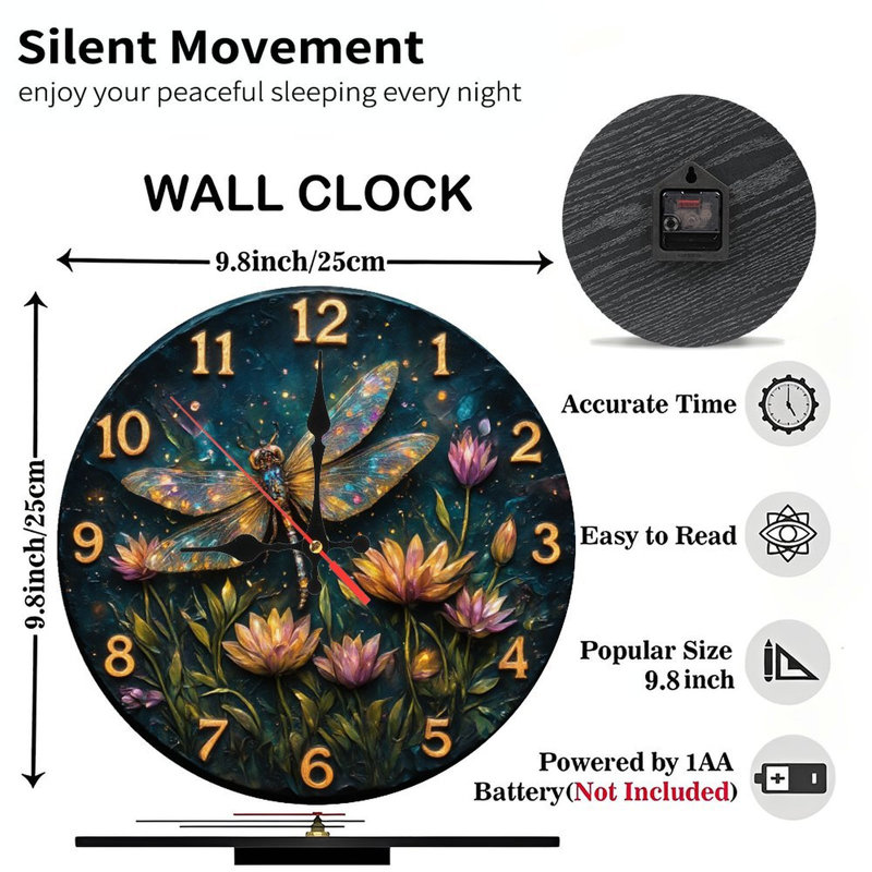 horloge libellule fleurs lumineuses texturées