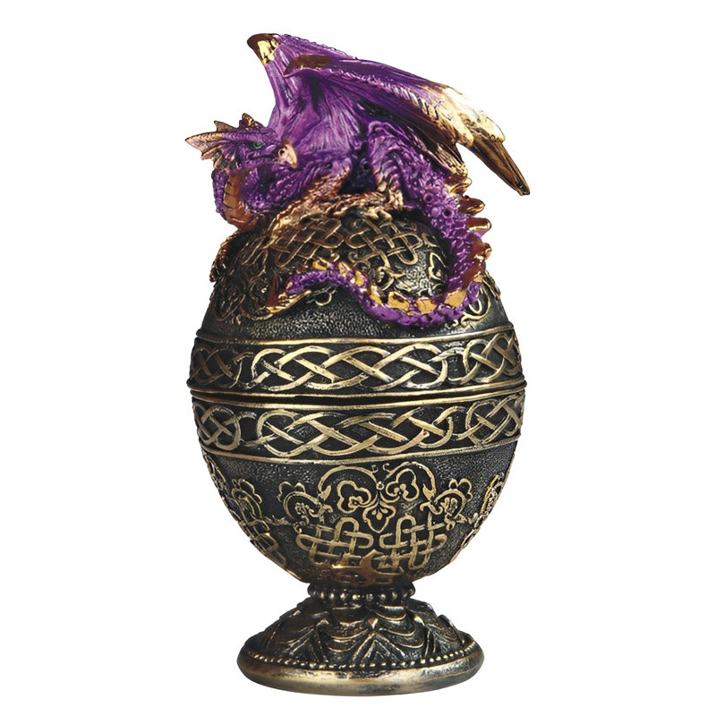 6.5"H Purple Dragon Ornate Egg Trinket Box