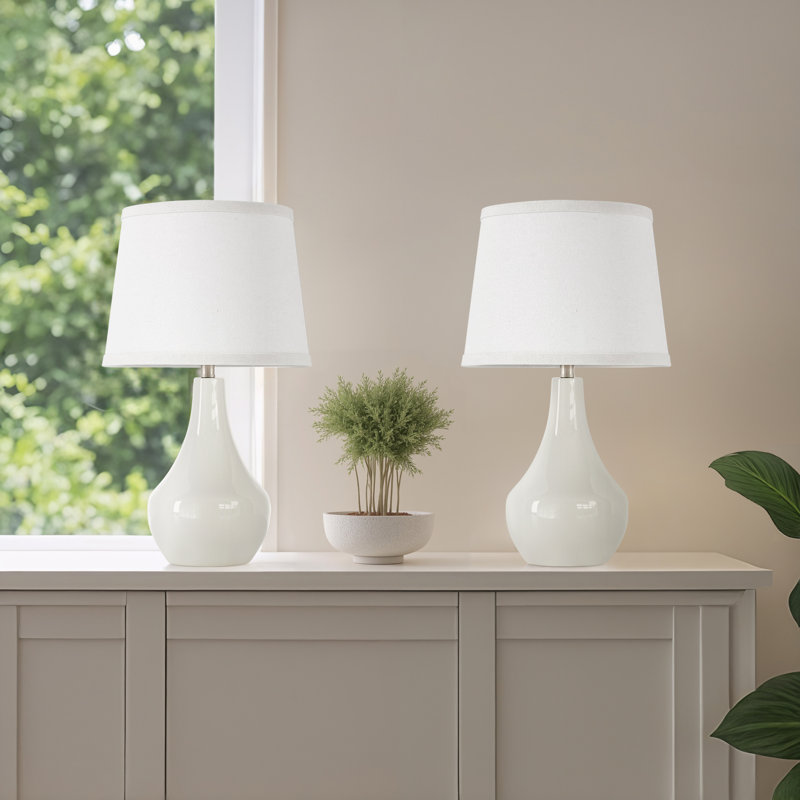 19.5'' Ceramic Bedside Table Lamp with Socket Switch, White